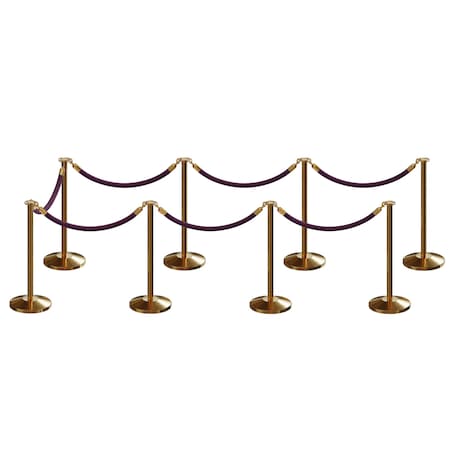 Montour Line Stanchion Post and Rope Kit Sat.Brass, 8 Flat Top 7 Purple Rope C-Kit-8-SB-FL-7-PVR-PE-PB
